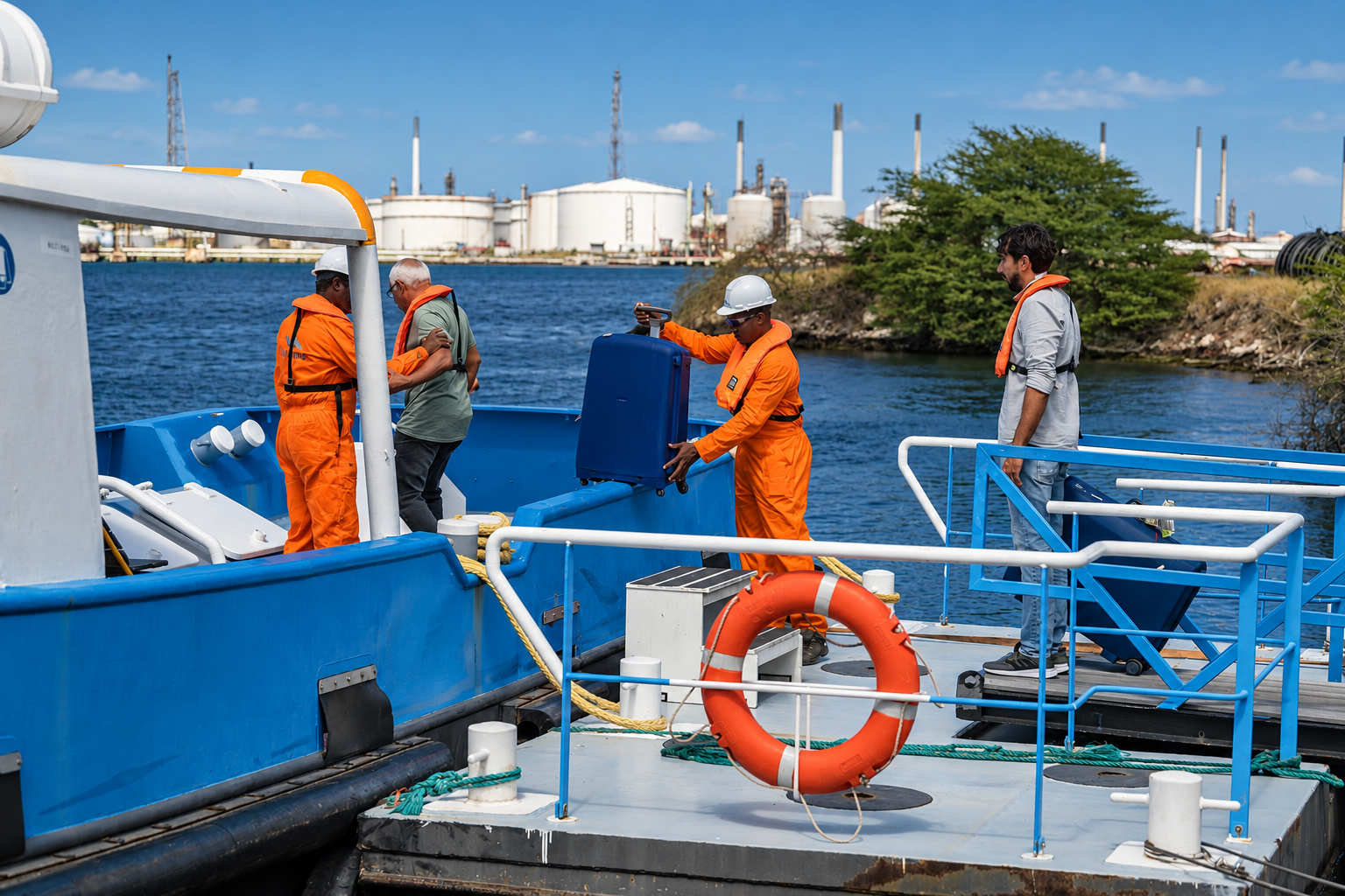 Crew transfer with protective equipment